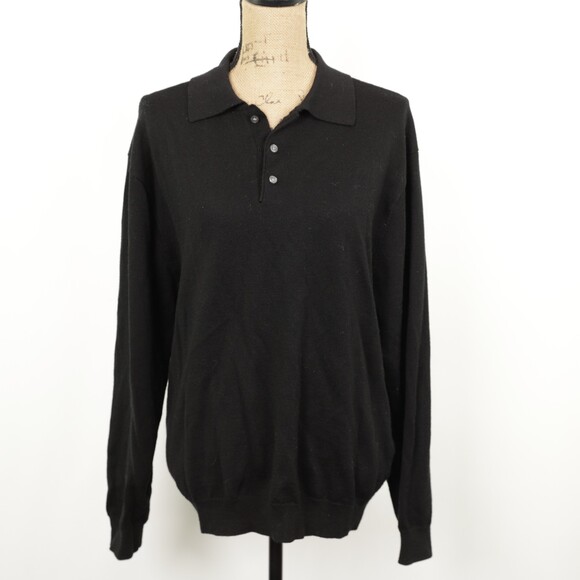 EC Linea Uomo Wool Polo Long Sleeve Black Sweater size XL - Picture 2 of 8